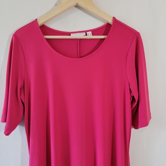 SUSAN GRAVER Red averse Knit Midi Dress Sz MT Short Sleeve Crewneck Pocket - Picture 2 of 10